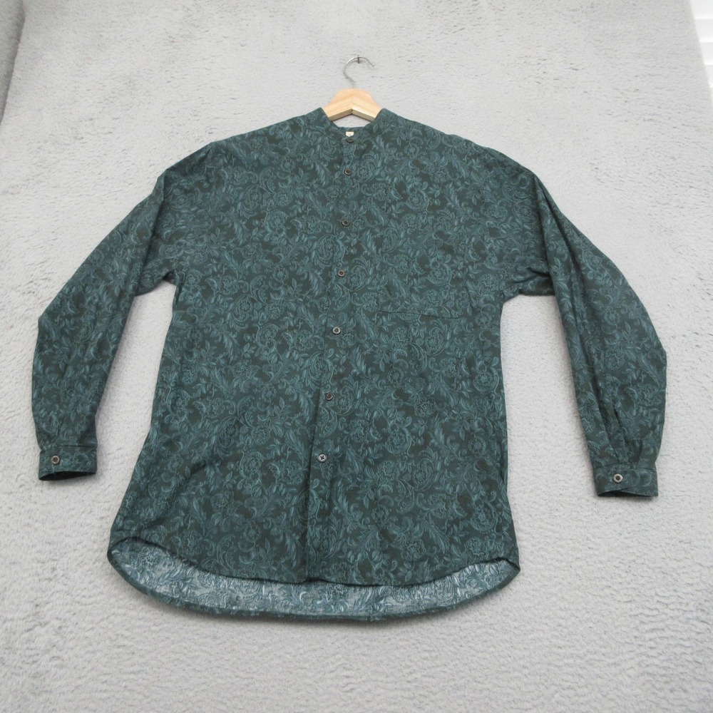 Frontier Clothing Western Shirt Men S Green Floral Band Collar Old West Cowboy